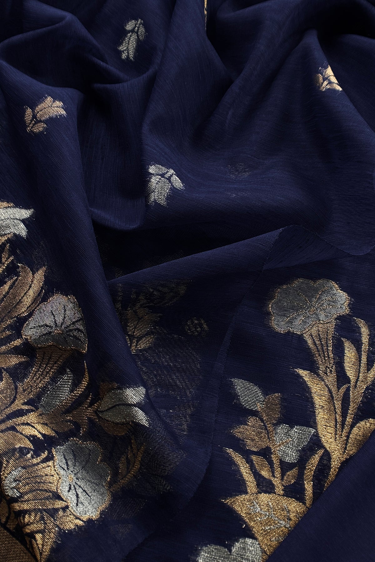 Navy Blue Linen Chanderi Suit With Sonarupa Zari Weaving