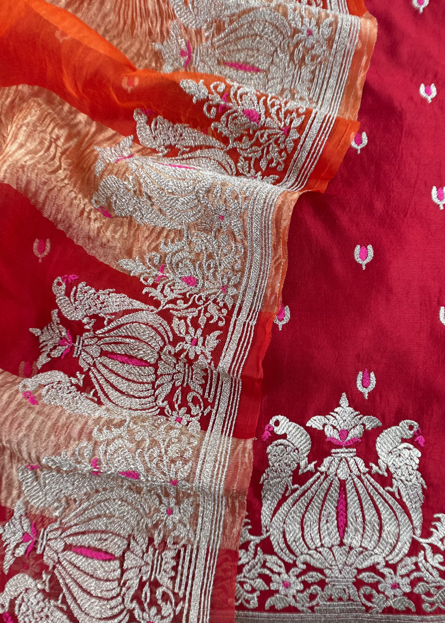 Royal Maroon Tyohar luxe Mor Pure Kora Silk Kurta With Double Panel Crushed Tissue Dupatta