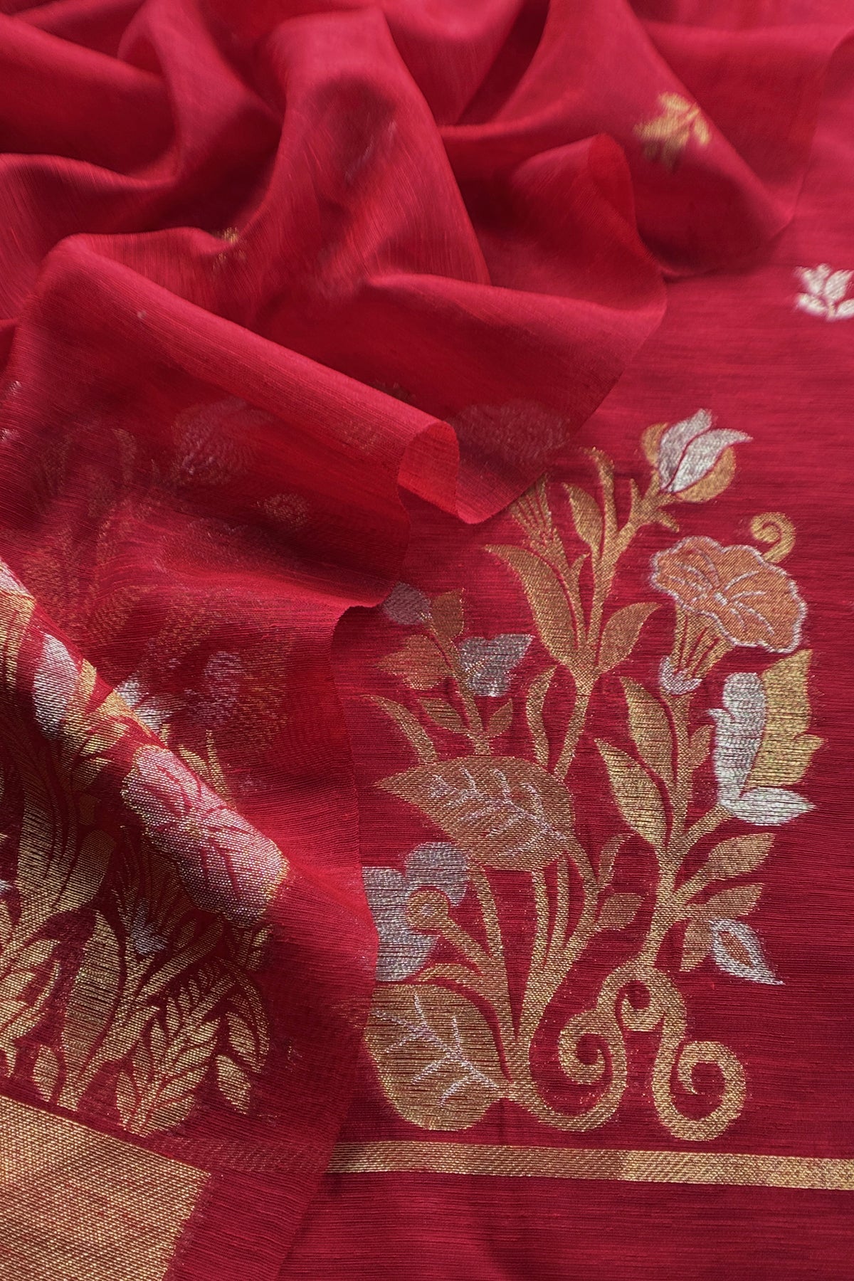 Red Linen Chanderi Suit With Sonarupa Zari Weaving