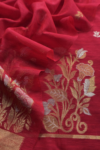 Red Linen Chanderi Suit With Sonarupa Zari Weaving