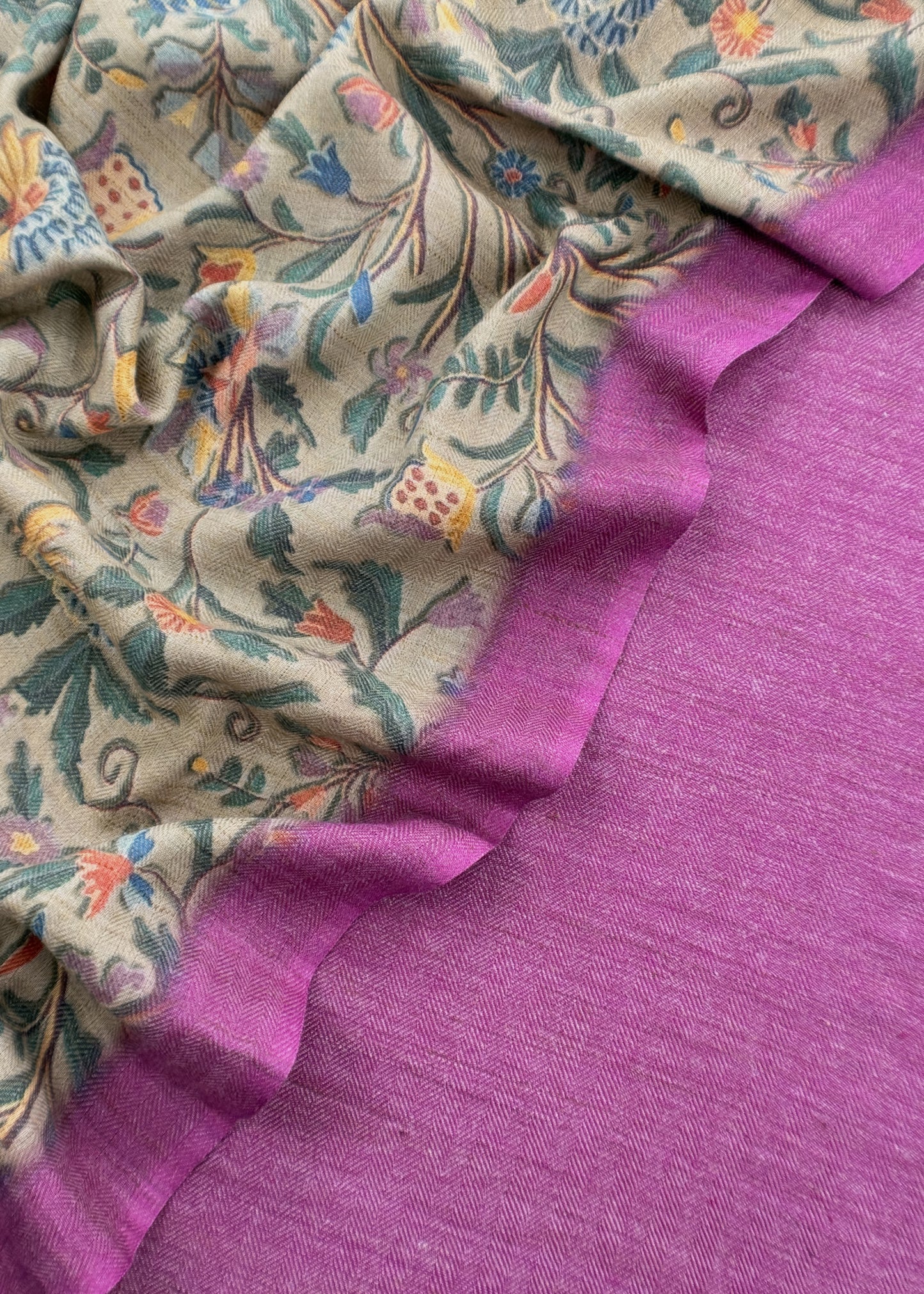 Purple Pashmina Unstitched Suits With Kalamkari Dupatta