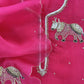 Pink Handloom Tissue silk Suit Fabric with Shikagarh Bull Handwork