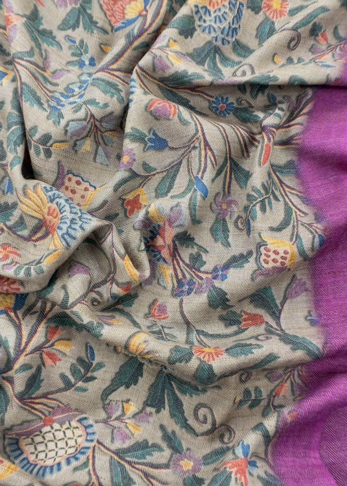 Purple Pashmina Unstitched Suits With Kalamkari Dupatta