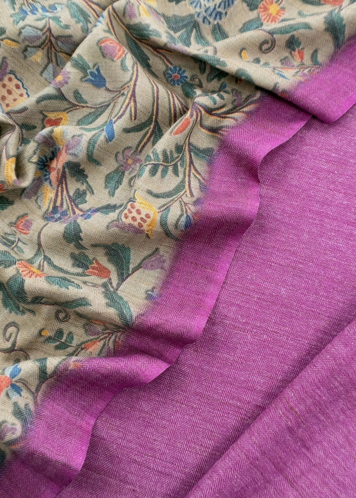 Purple Pashmina Unstitched Suits With Kalamkari Dupatta