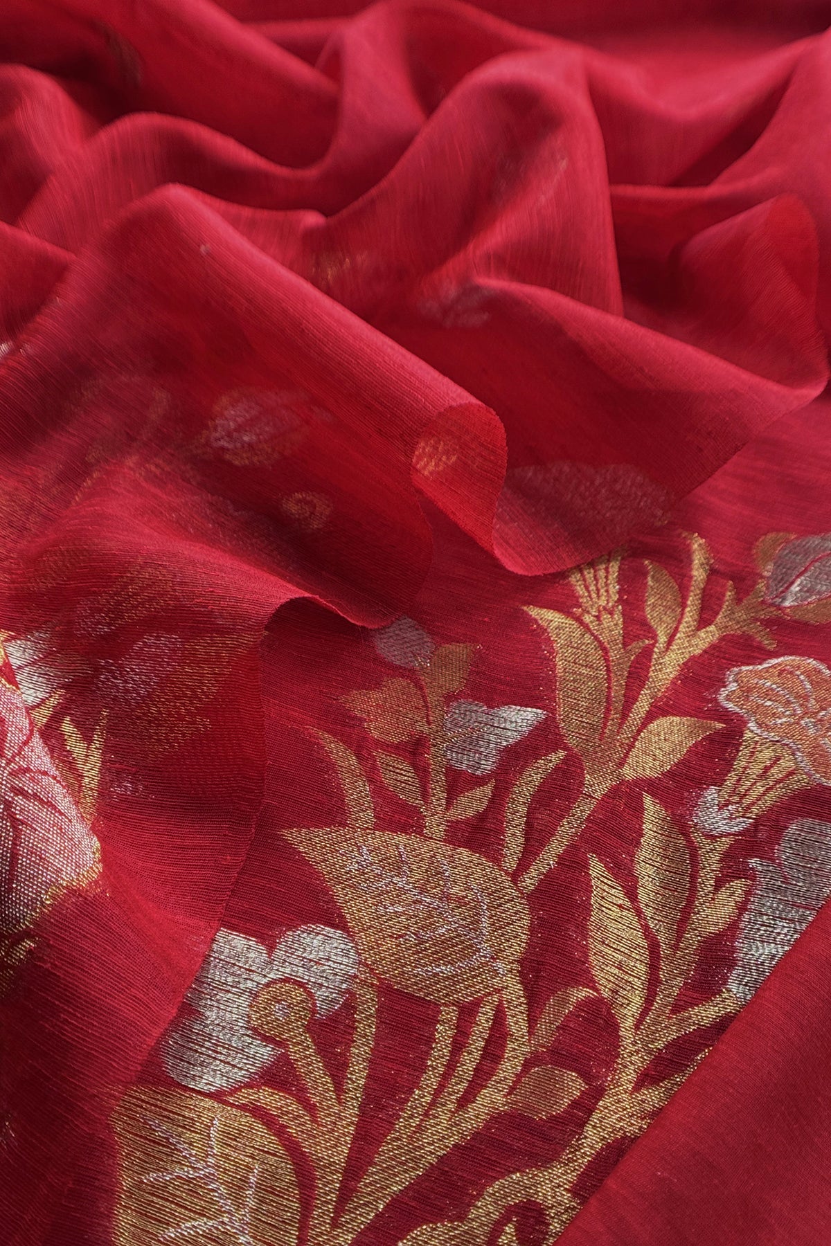 Red Linen Chanderi Suit With Sonarupa Zari Weaving