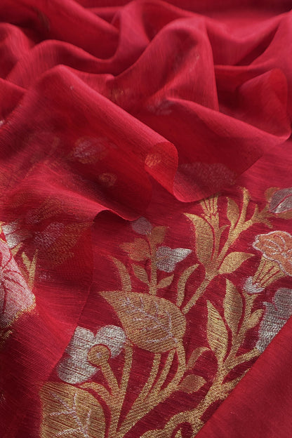 Red Linen Chanderi Suit With Sonarupa Zari Weaving