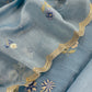 Blue Pure Mul Cotton Suit With Flower Embroidery