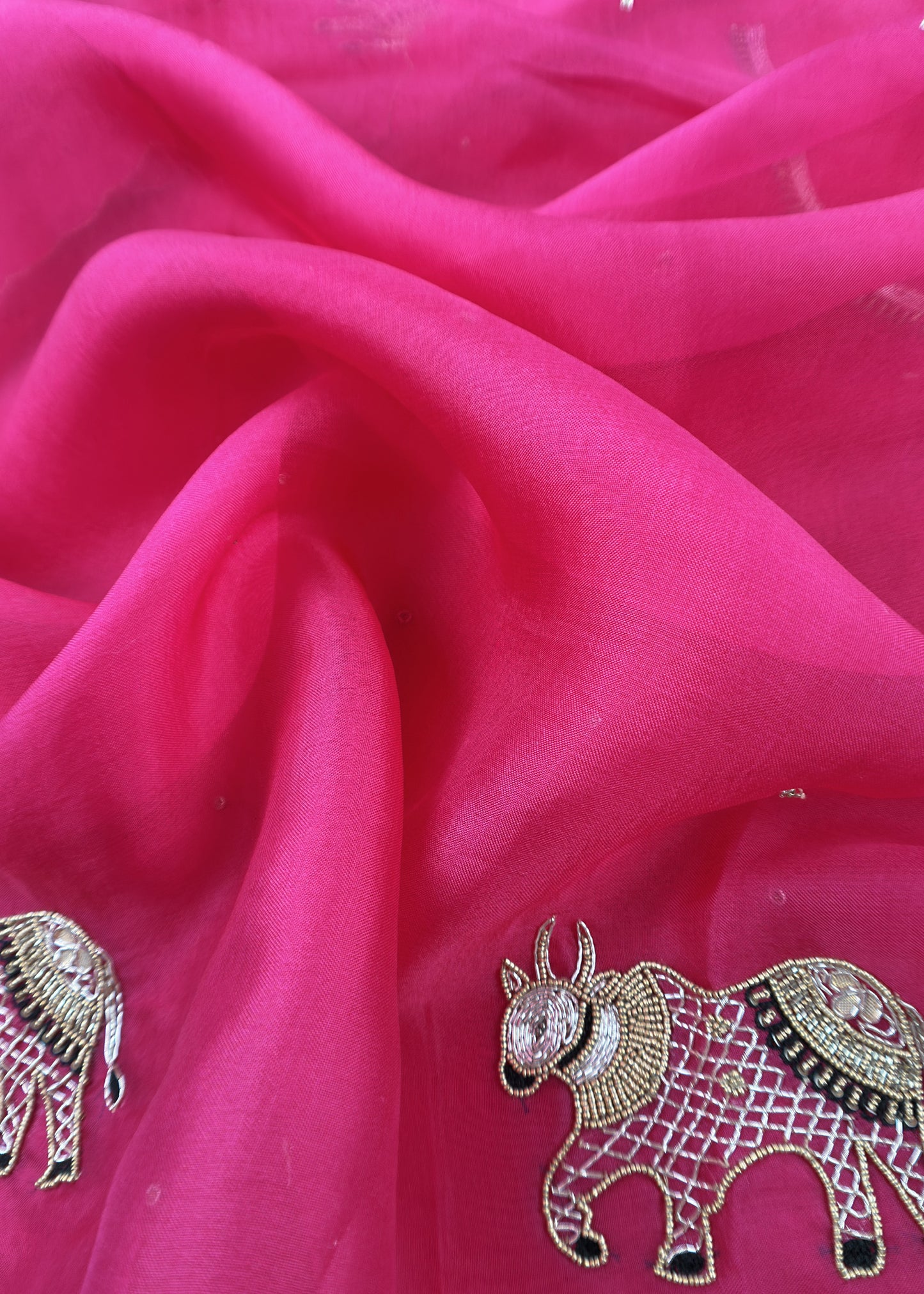 Pink Handloom Tissue silk Suit Fabric with Shikagarh Bull Handwork