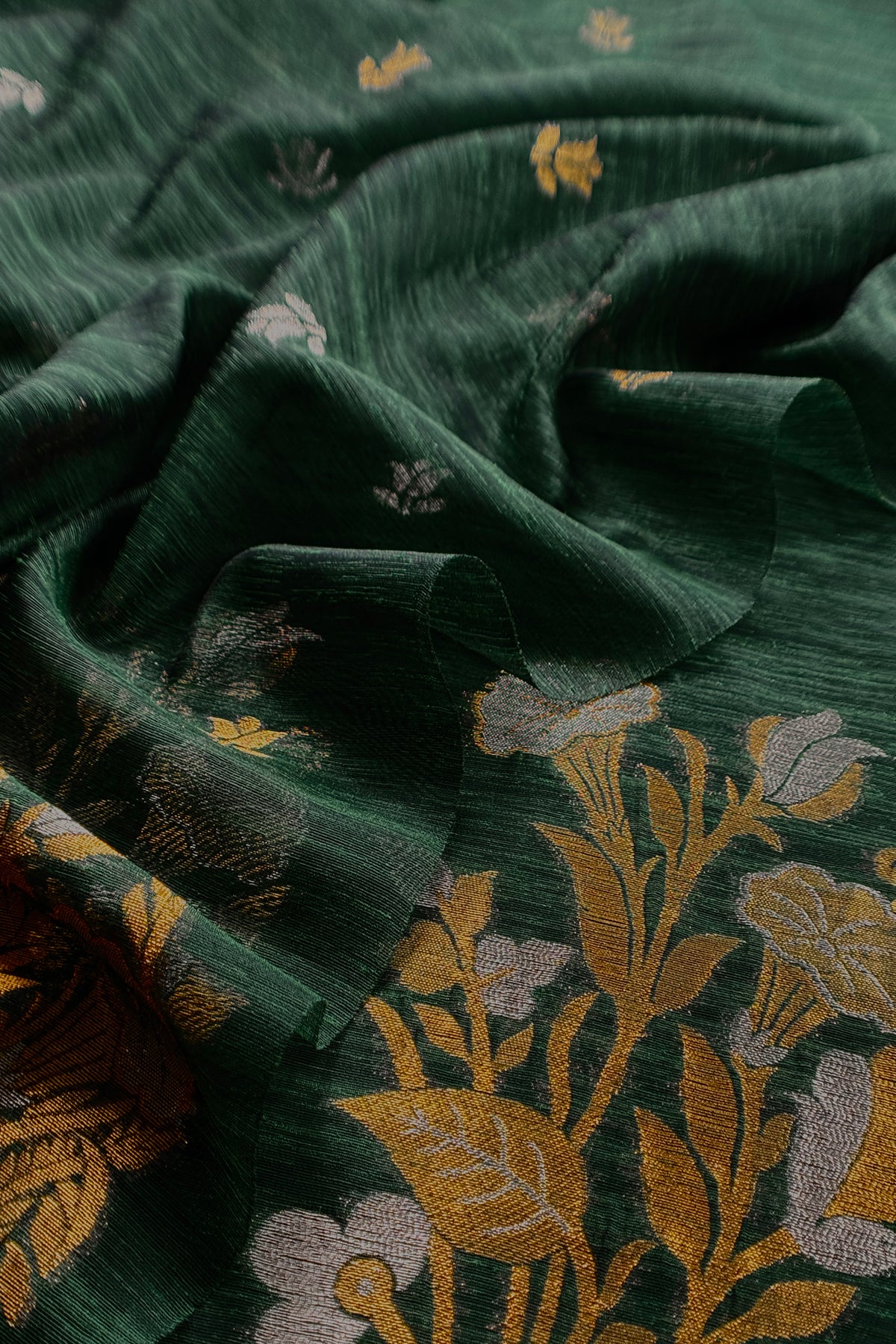 Bottle Green Linen Chanderi Suit With Sonarupa Zari Weaving