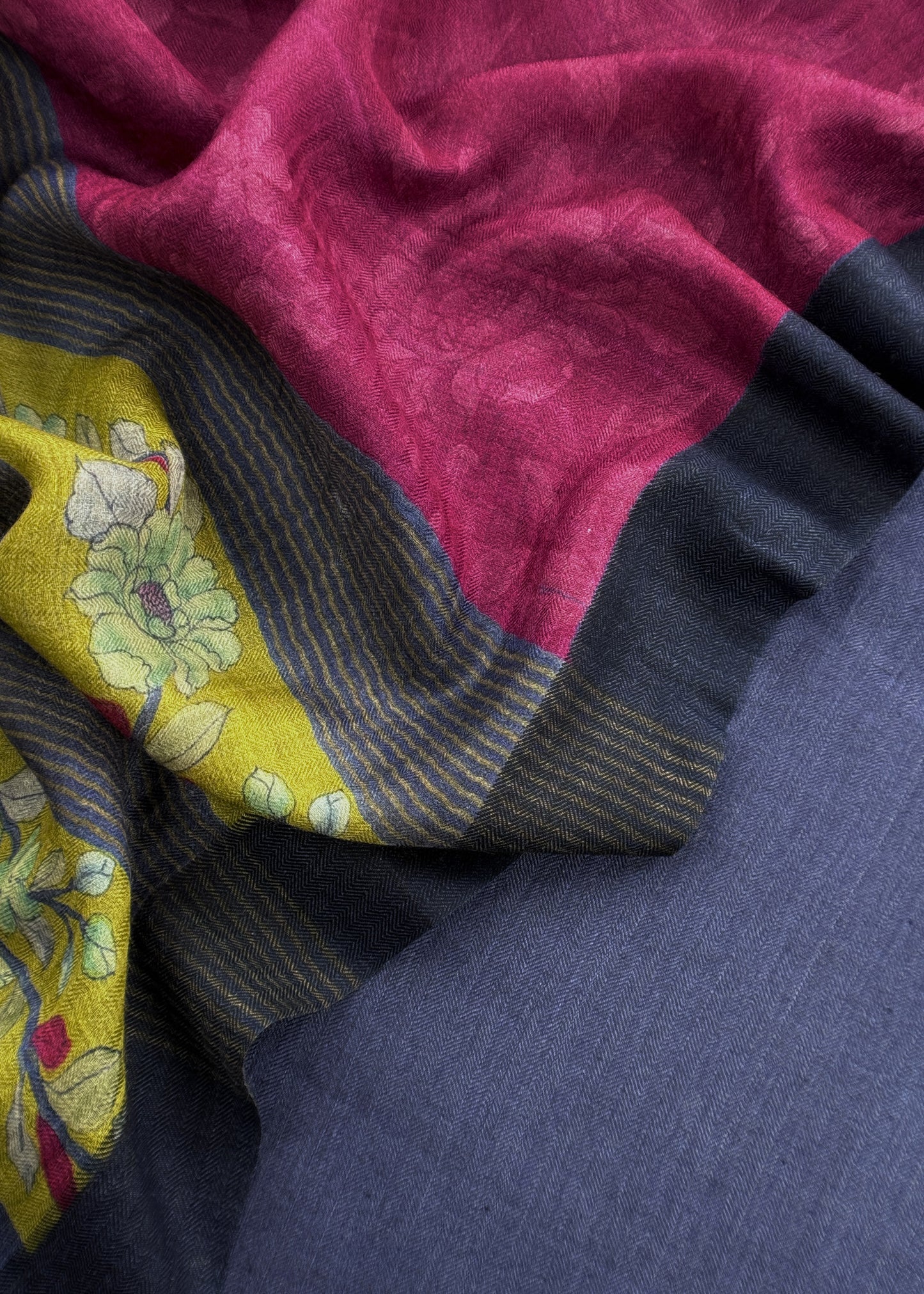 Blue Pashmina Unstitched Suits With Kalamkari Dupatta