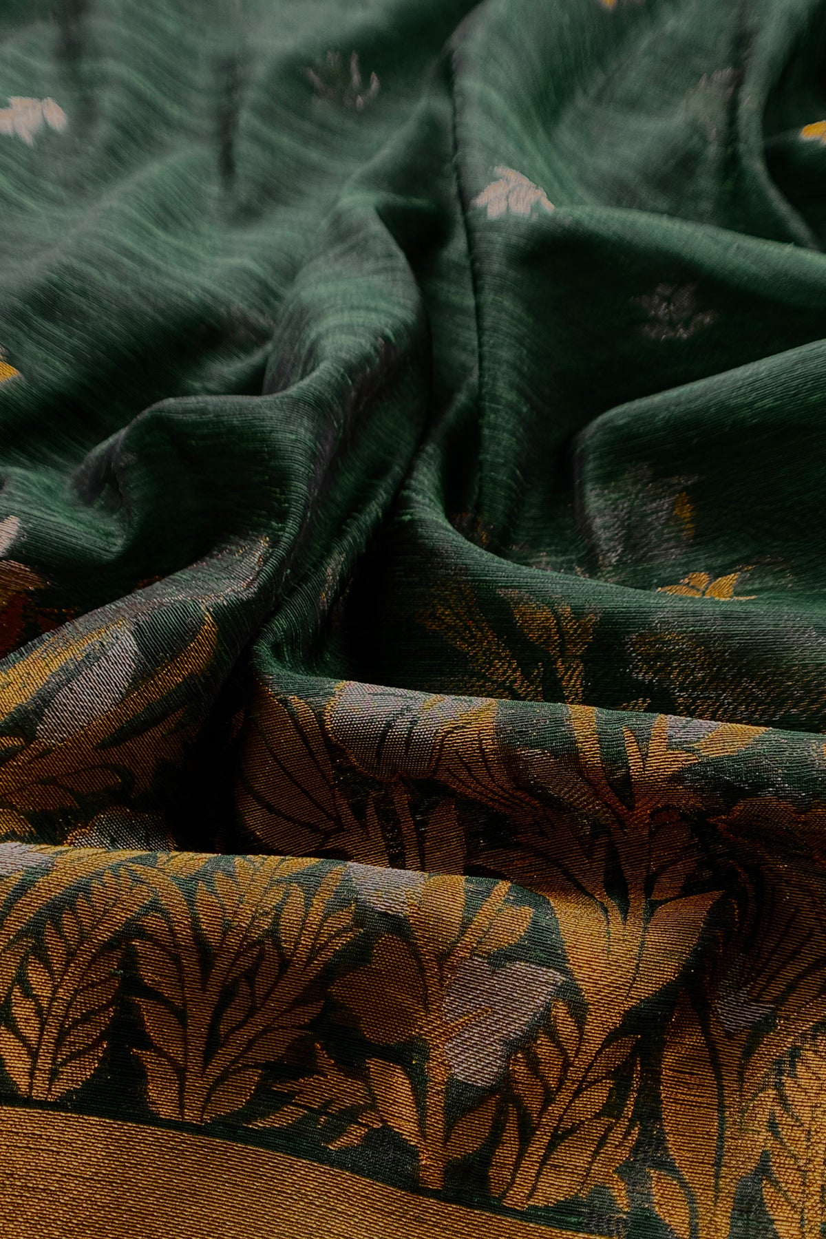 Bottle Green Linen Chanderi Suit With Sonarupa Zari Weaving