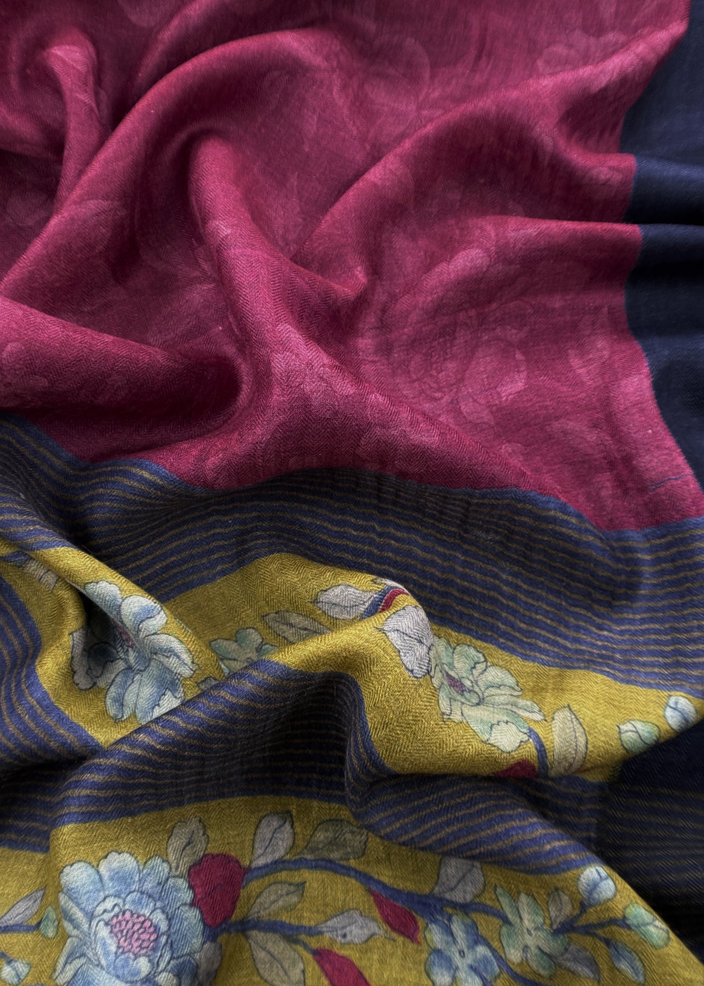 Blue Pashmina Unstitched Suits With Kalamkari Dupatta