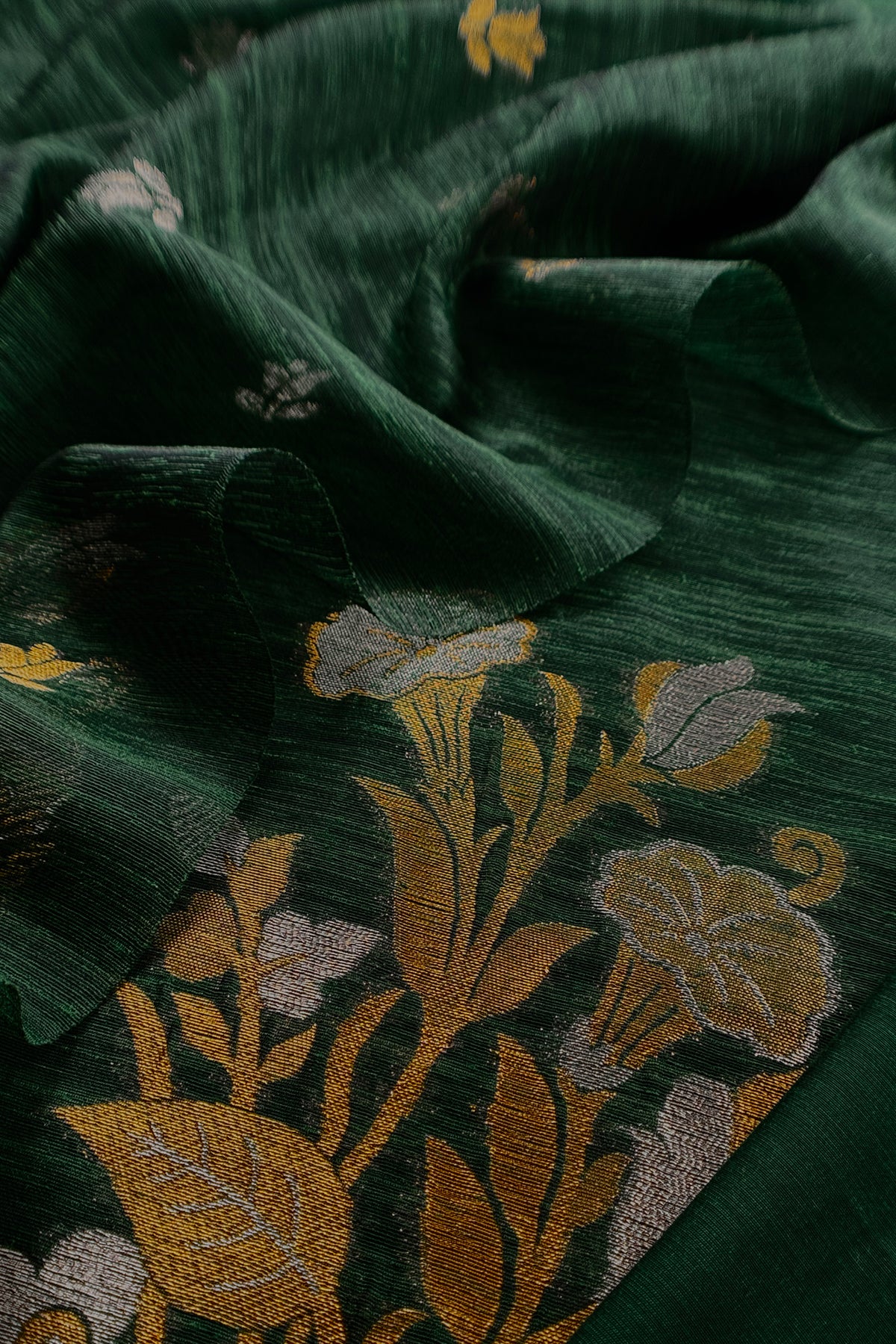 Bottle Green Linen Chanderi Suit With Sonarupa Zari Weaving