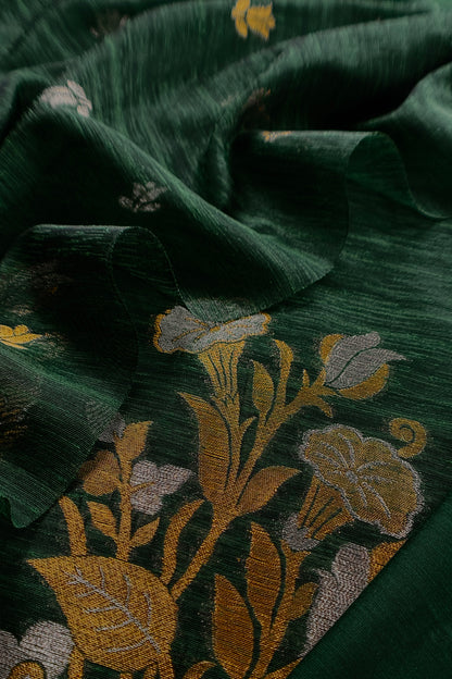 Bottle Green Linen Chanderi Suit With Sonarupa Zari Weaving