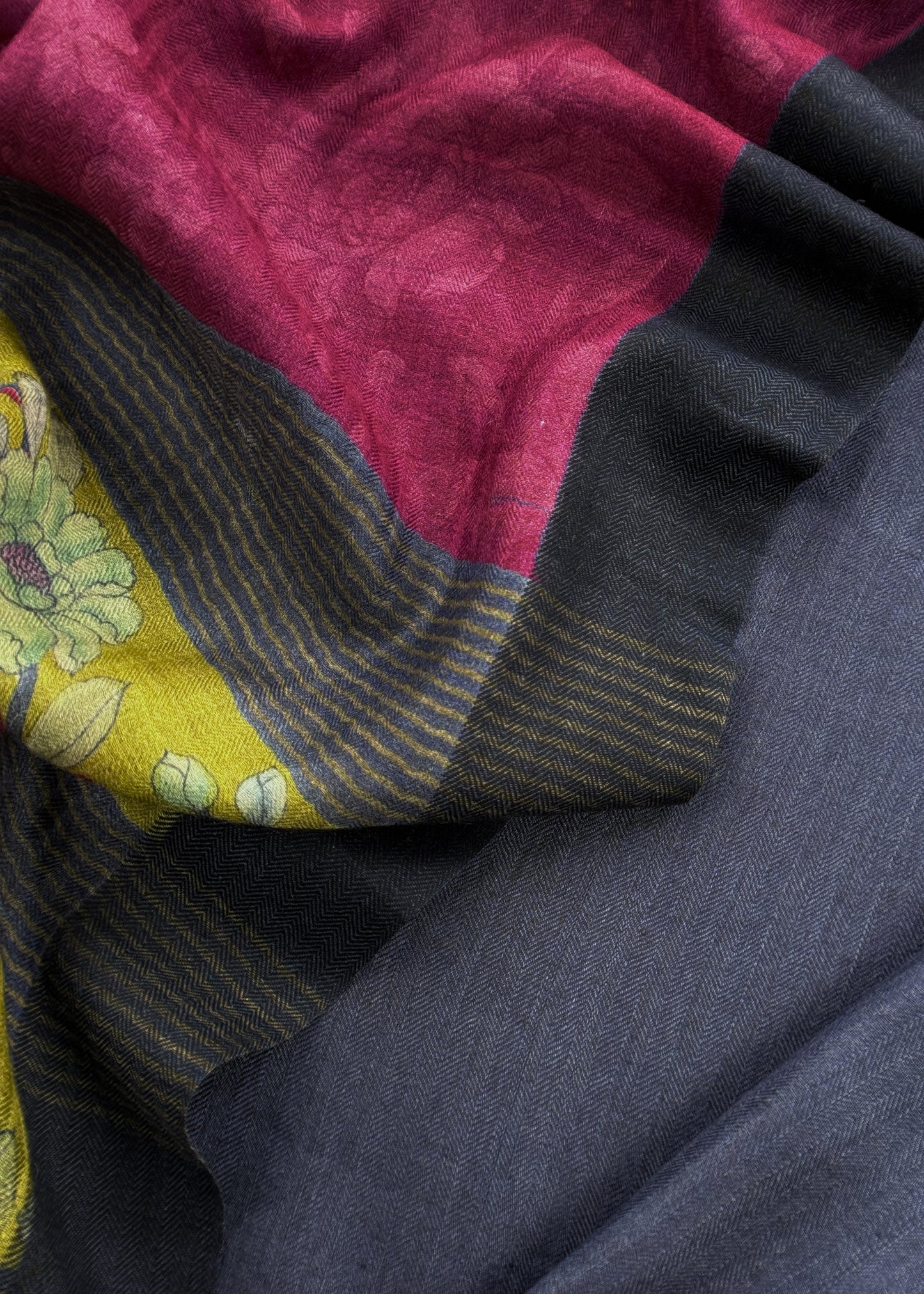 Blue Pashmina Unstitched Suits With Kalamkari Dupatta