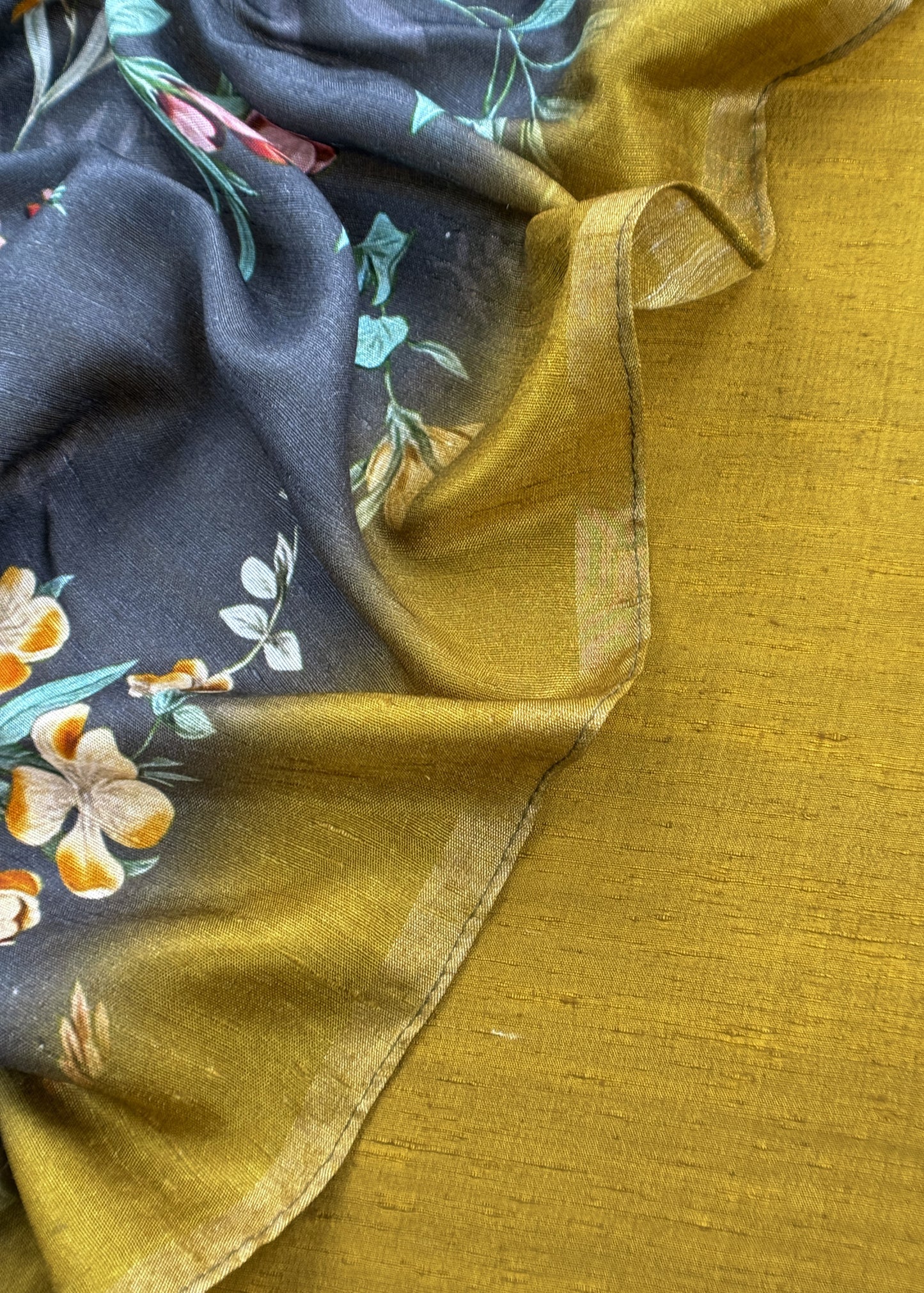 Yellow Raw Silk Unstitched Suits With Kalamkari Dupatta