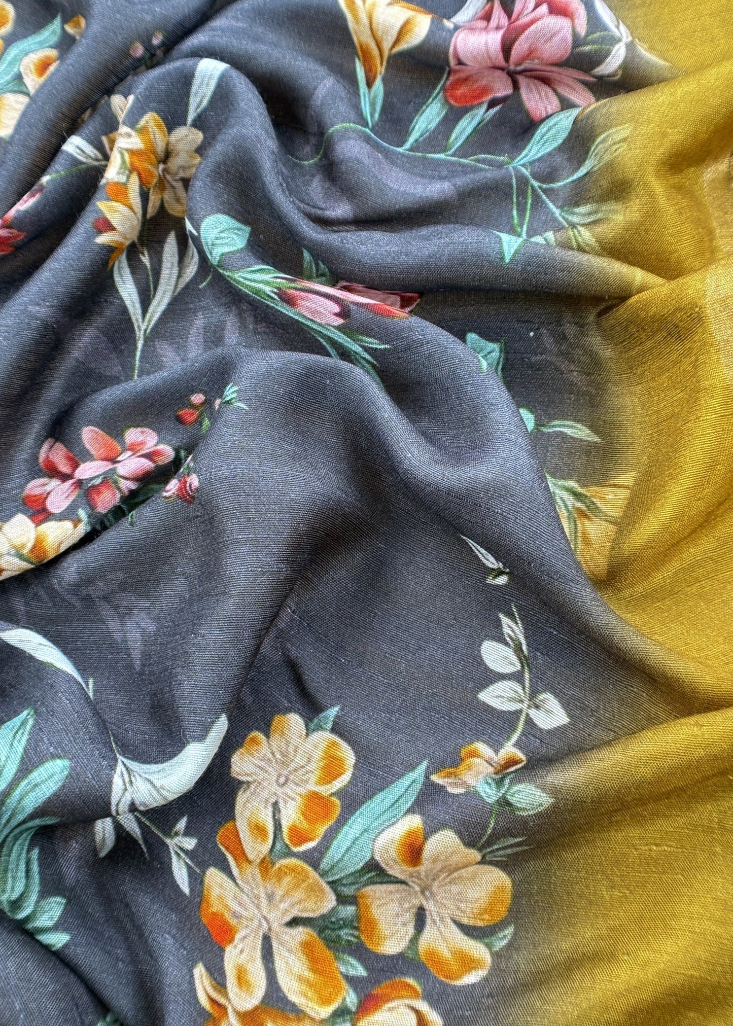 Yellow Raw Silk Unstitched Suits With Kalamkari Dupatta