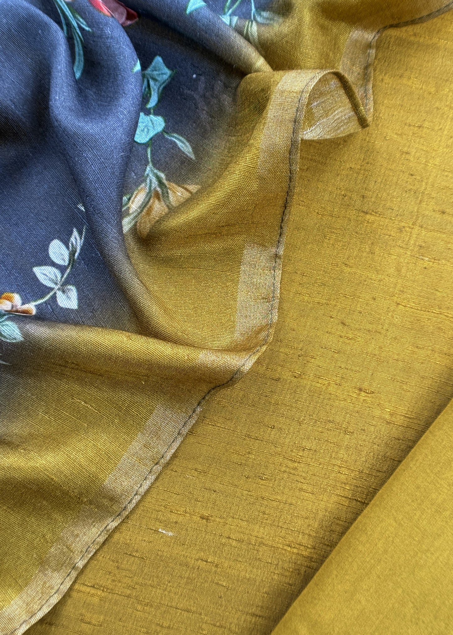 Yellow Raw Silk Unstitched Suits With Kalamkari Dupatta
