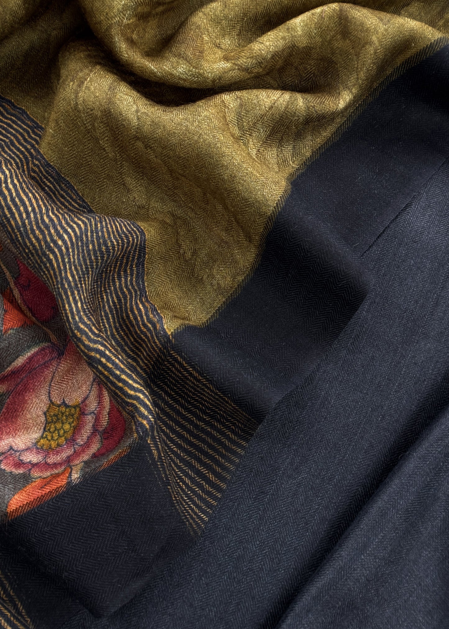 Black Pashmina Unstitched Suits With Kalamkari Dupatta