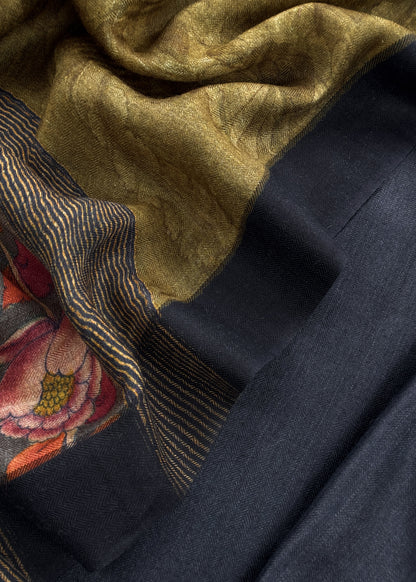 Black Pashmina Unstitched Suits With Kalamkari Dupatta