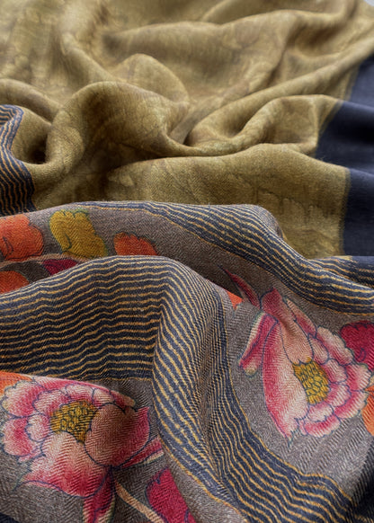 Black Pashmina Unstitched Suits With Kalamkari Dupatta