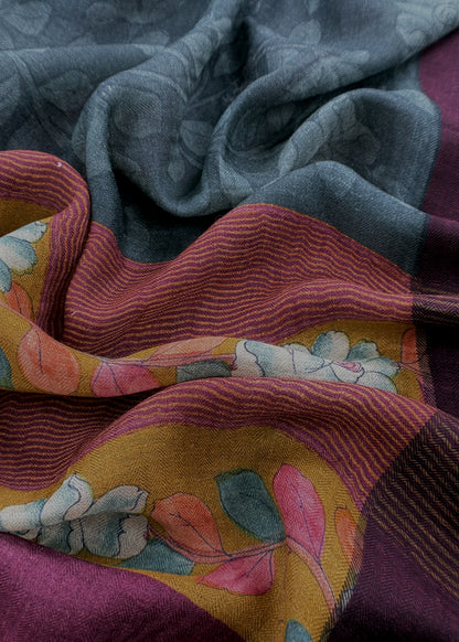 Wine Pashmina Unstitched Suits With Kalamkari Dupatta