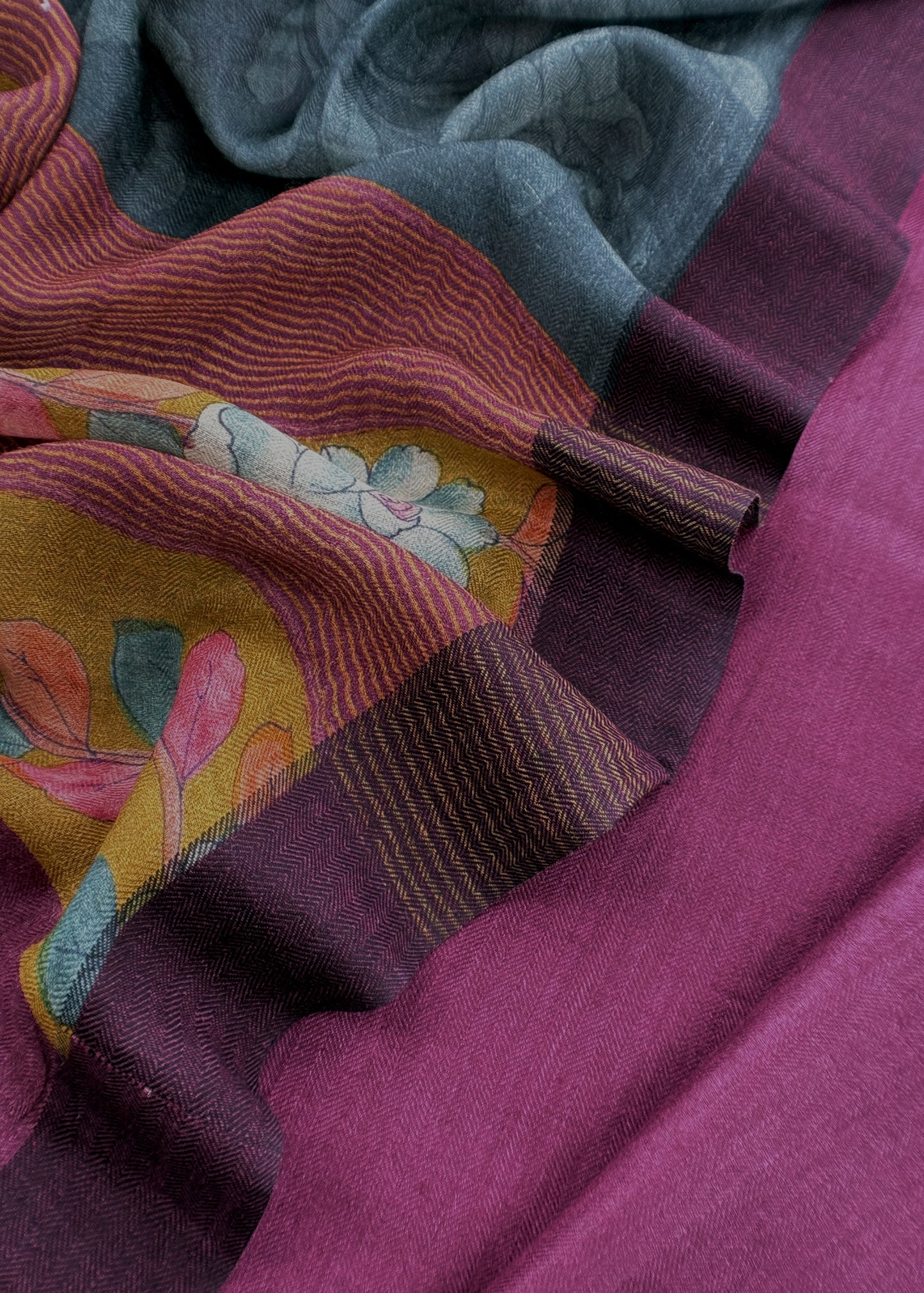 Wine Pashmina Unstitched Suits With Kalamkari Dupatta