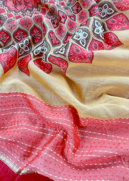 Pure maheshwari suit with Kantha stitch hand