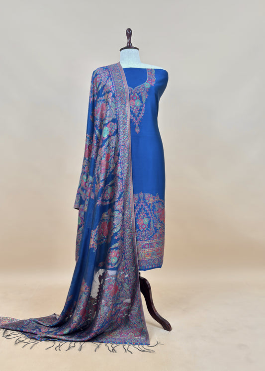 Royal Blue Handloom Silk Suit With Kani Weaving