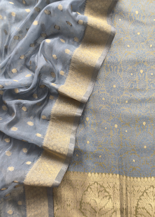 Banarasi Silk Brocade Suit With Organza Dupatta