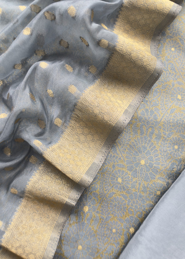 Banarasi Silk Brocade Suit With Organza Dupatta