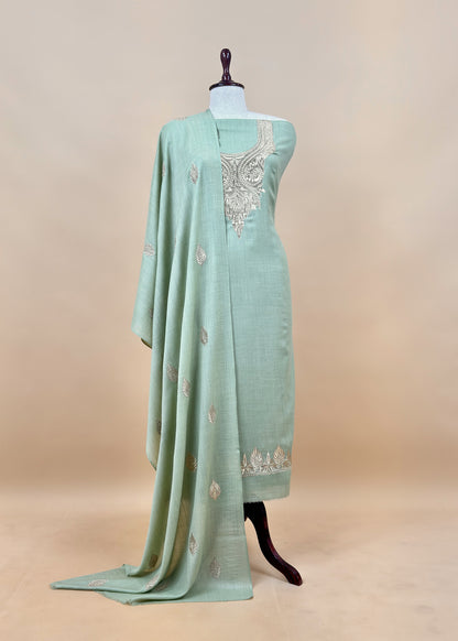 Black Woolen Unstitched Suit With Aari Zari Embroidery
