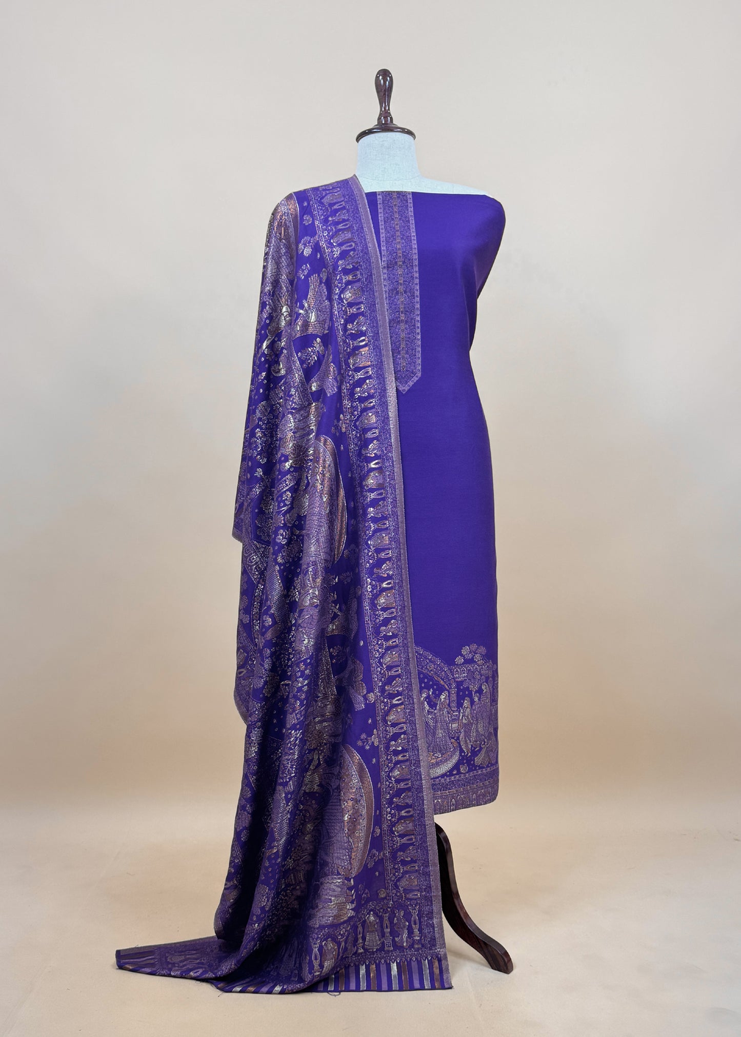 Wine Pure Woolen Suit With Kani Weaving