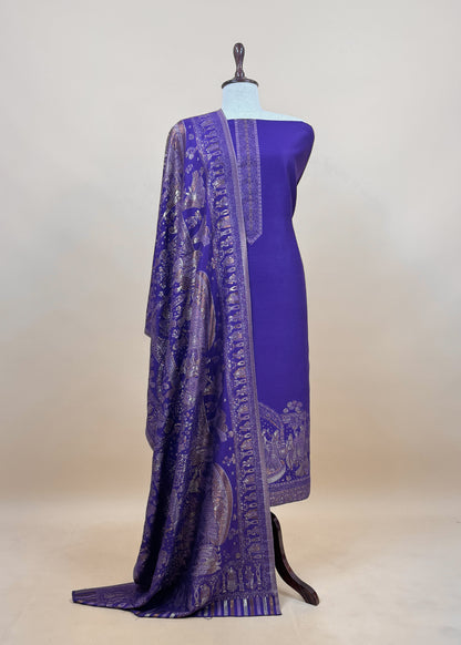 Purple Pure Woolen Suit With Kani Weaving