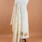 White Linen Chanderi Suit With Gold Zari Jamdani Weaving