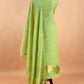 Parrot Green Linen Chanderi Suit With Gold Zari Jamdani Weaving