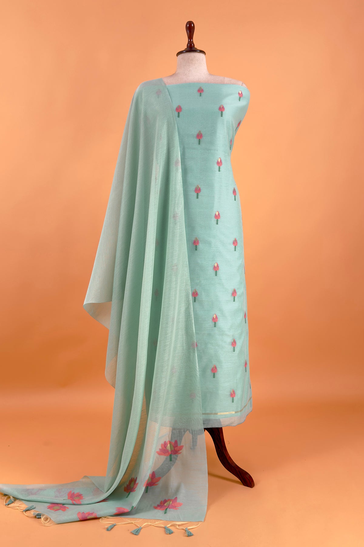 linen chanderi suit with jamdani weaving

