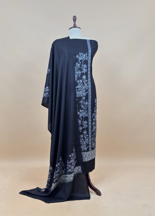 Black Pure Merino Wool with Beautiful Aari Embroidery