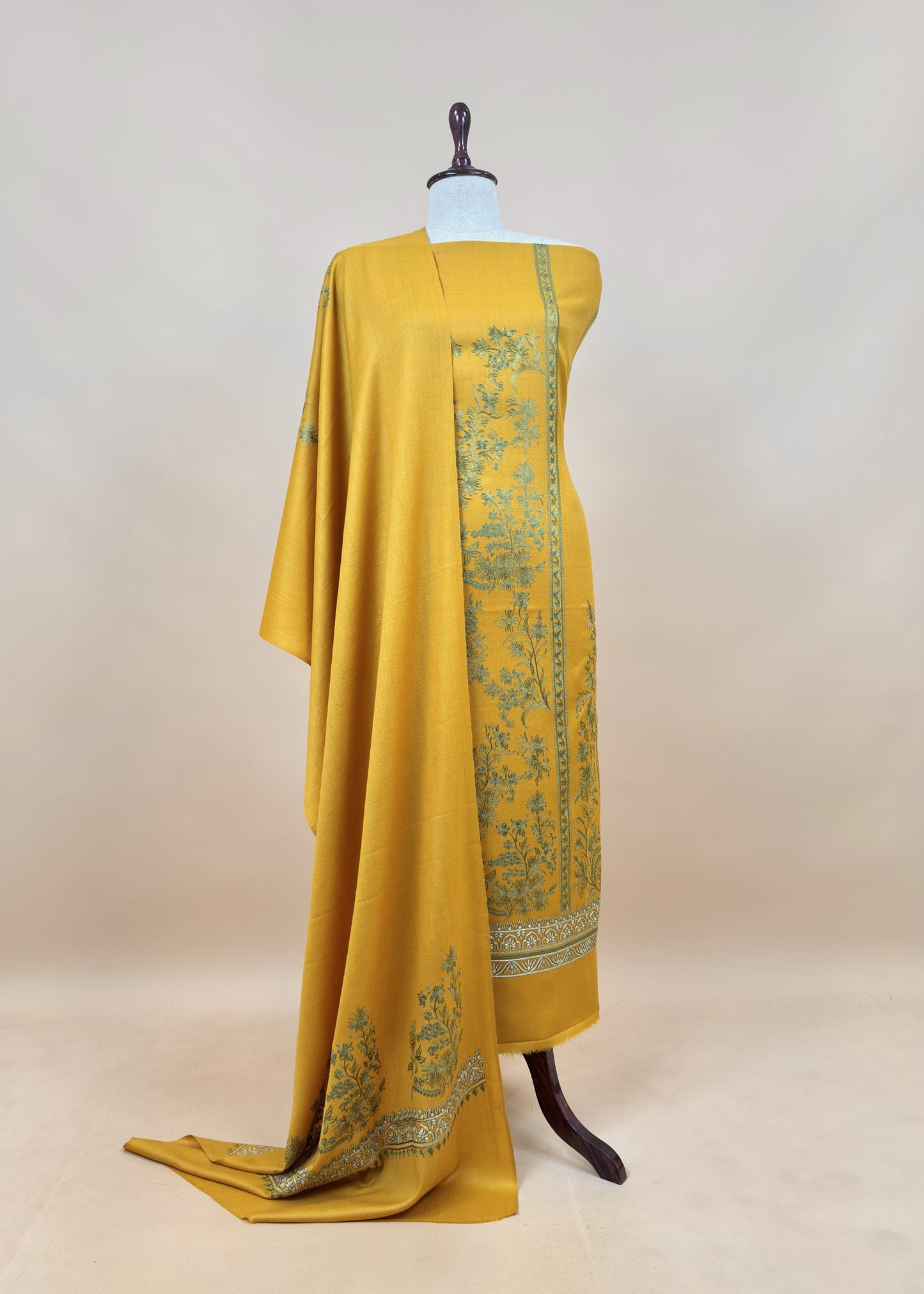 Yellow Pure Merino Wool with Beautiful Aari Embroidery