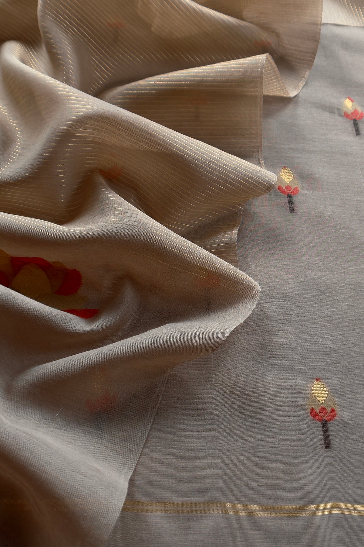 Chikoo Linen Chanderi Suit With Lotus Jamdani Weaving