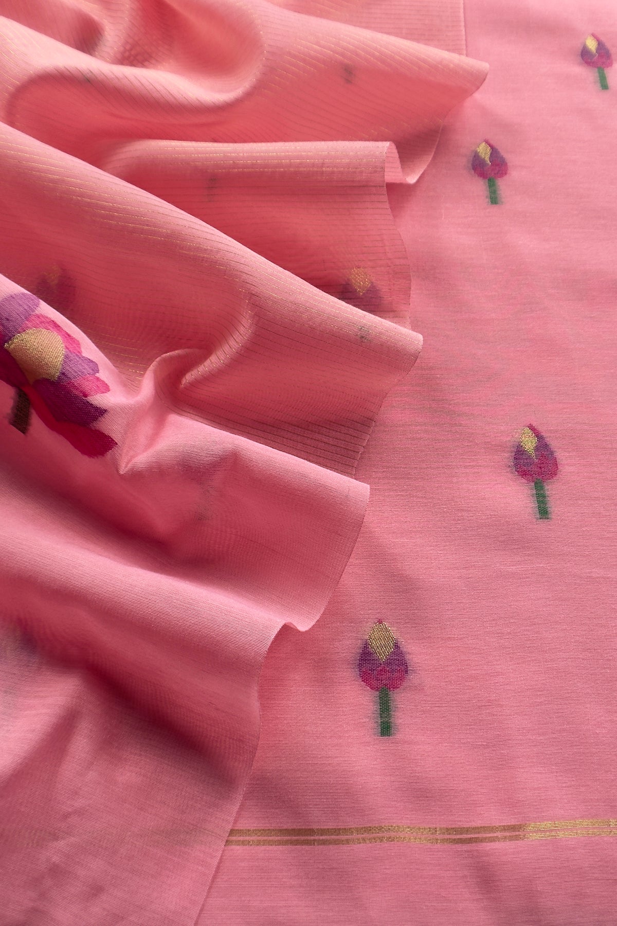 Pink Linen Chanderi Suit With Lotus Jamdani Weaving