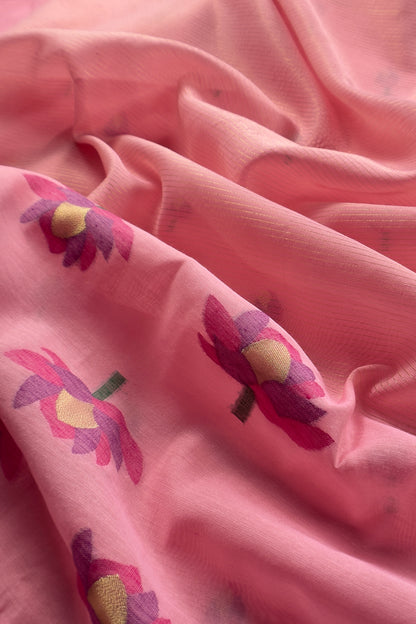Pink Linen Chanderi Suit With Lotus Jamdani Weaving