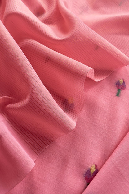 Pink Linen Chanderi Suit With Lotus Jamdani Weaving