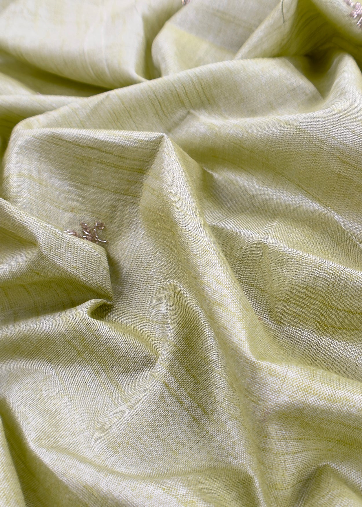 Pastel Green Art Tussar Suit With Cutdana And Sequin Handwork