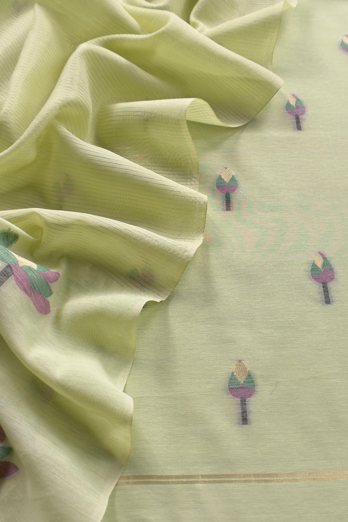 Green Linen Chanderi Suit With Lotus Jamdani Weaving