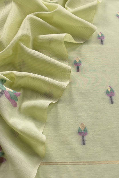 Green Linen Chanderi Suit With Lotus Jamdani Weaving