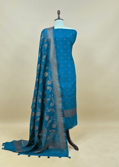 Soot Black Georgette Silk Suit Fabric With Zari Weaving