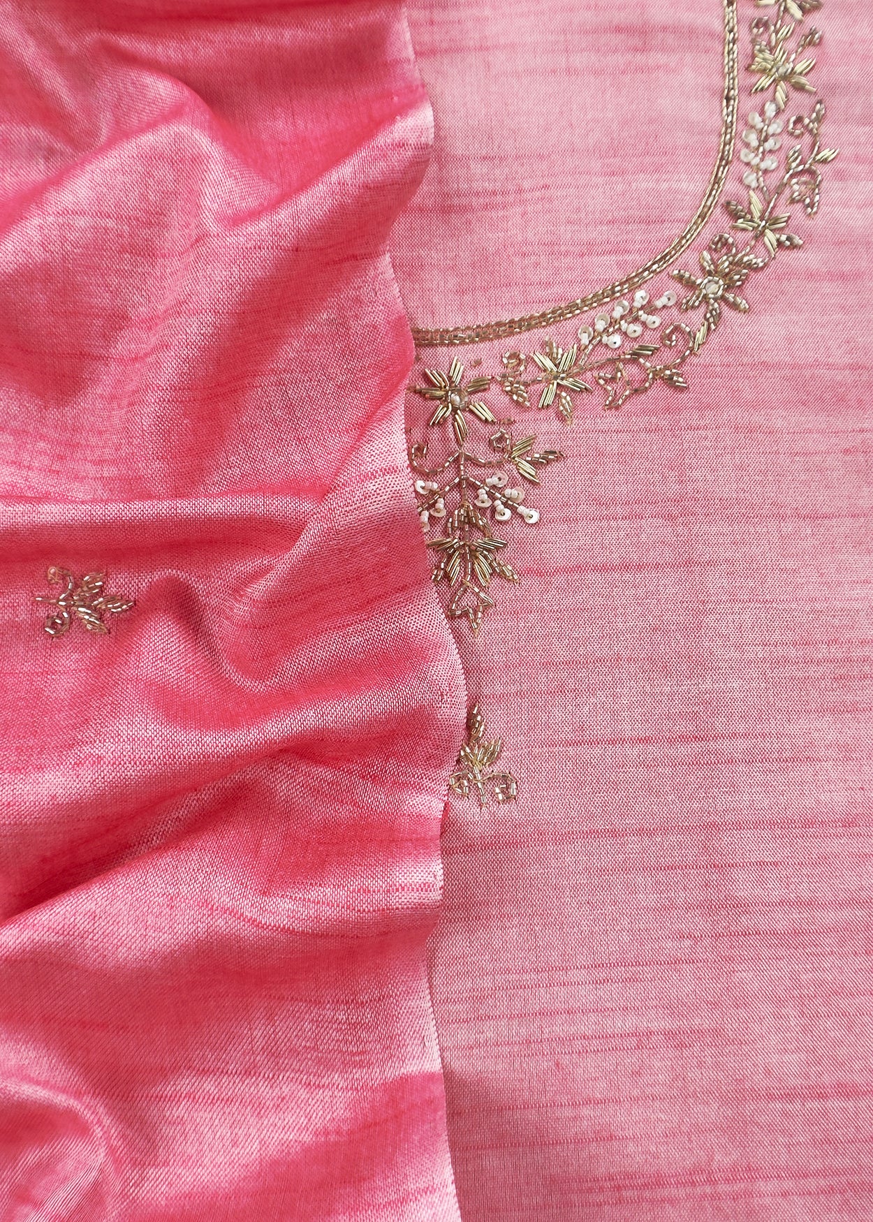 Pink Art Tussar Suit With Cutdana And Sequin Handwork