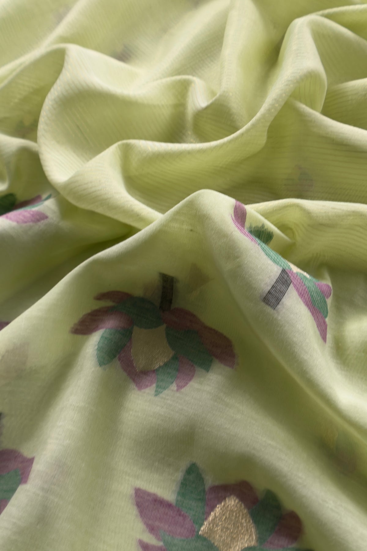 Green Linen Chanderi Suit With Lotus Jamdani Weaving