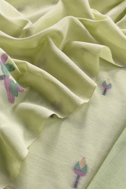 Green Linen Chanderi Suit With Lotus Jamdani Weaving